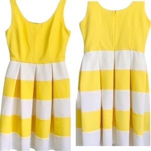 Tiani B Retro Rockabilly Yellow White Striped Pleated Dress Zipper Vintage 4